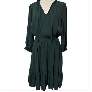 Knox Rose Dark Green Long Sleeve Folkloriv A-line Boho lightweight Med Gauzy NWT